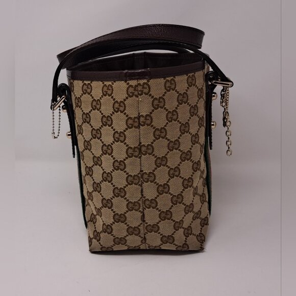 Gucci Women's GG Canvas Shelly Tote Bag Hand Bag Web Stripe Leather 137396 - Picture 2 of 16